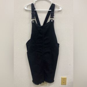 Black Label Black Denim Overalls Dress large #744